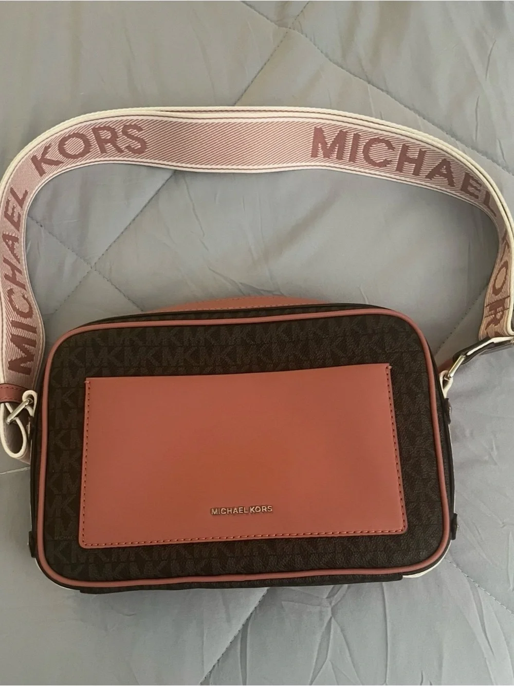 Michael Kors Brown and Pink Logo Messenger Crossbody